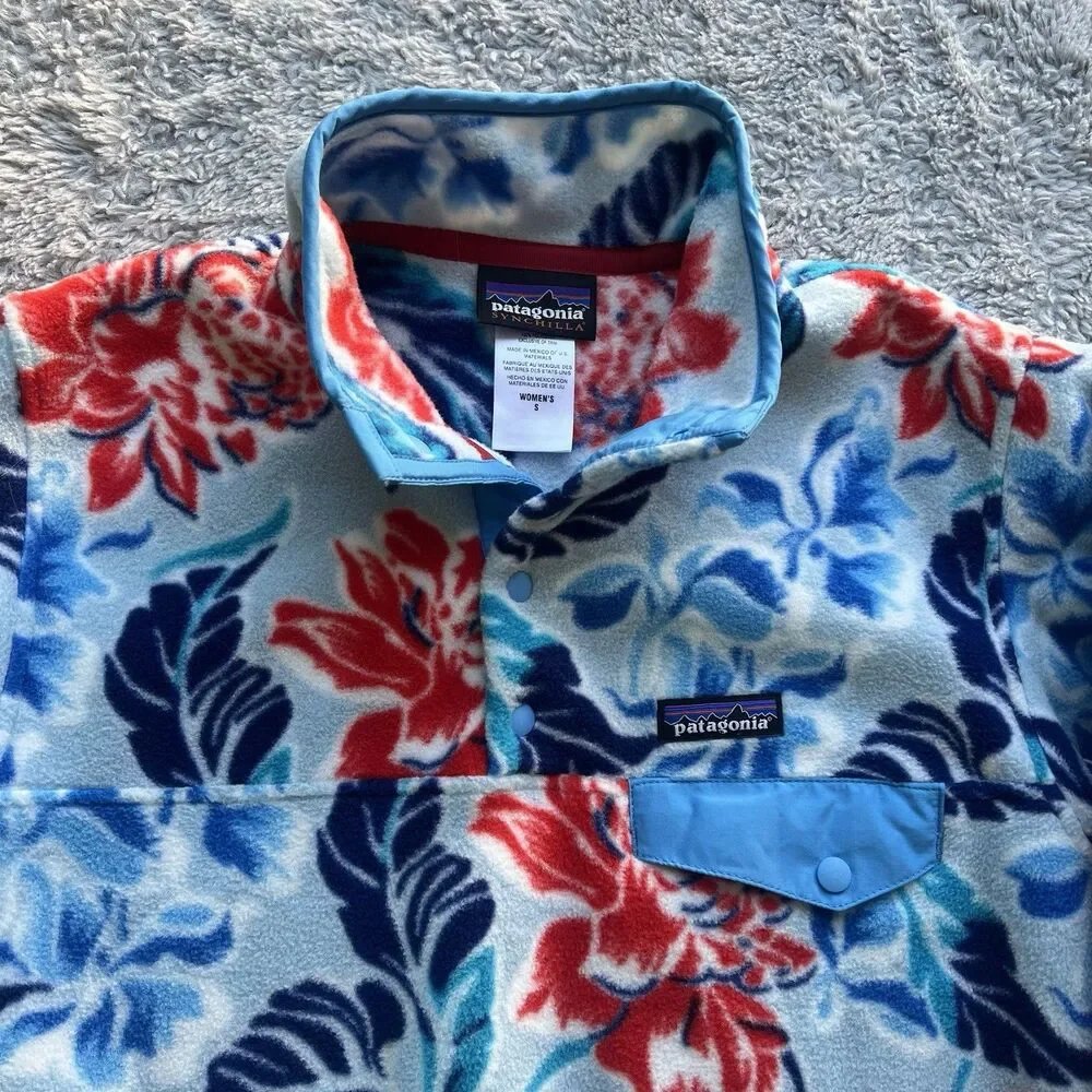 Patagonia Women  Synchilla Snap-T Pullover Hawaiian Floral Manoa Dusk Blue Small - Picture 3 of 6